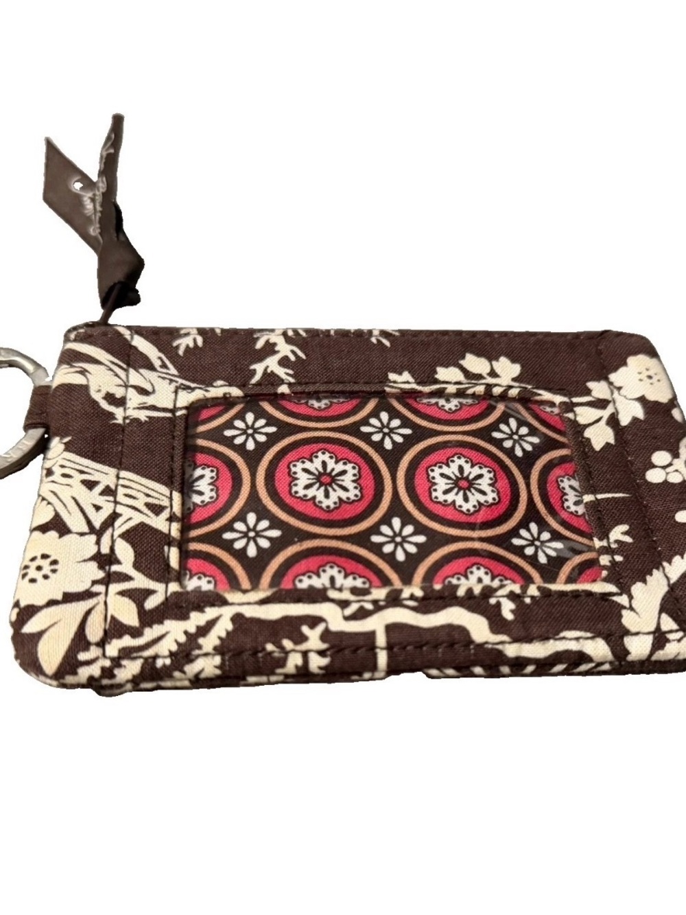 Vera Bradley Brown Floral Cardholder Keychain with Bird crest
